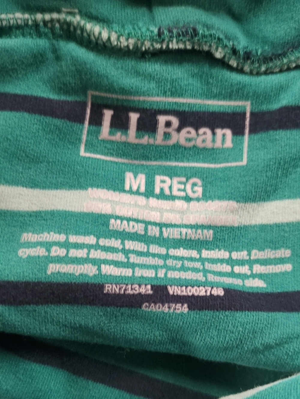 L.L. Bean Green Stripe Funnel Neck Cotton Sweatshirt Size Medium - Picture 5 of 6